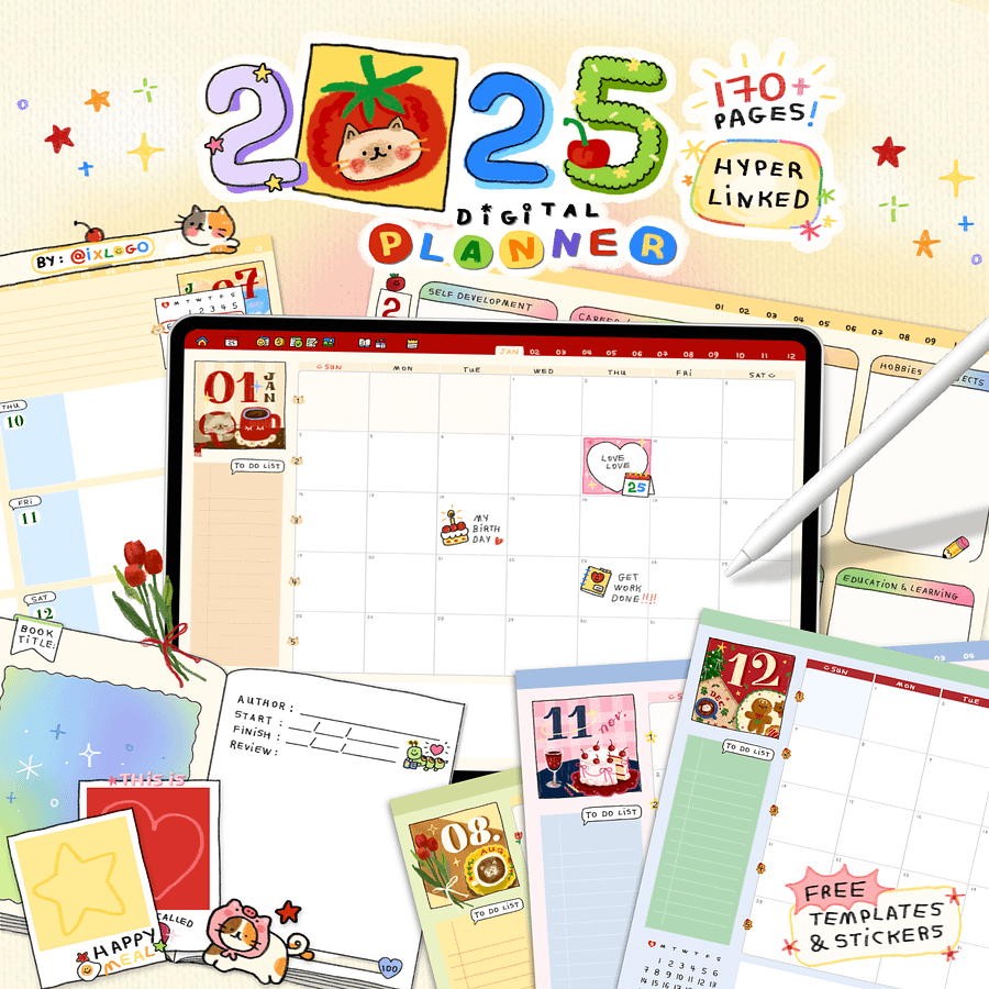 IXLOGO| digital planner 2025 ( hyperlinked + digital stickers included ) product image (1)