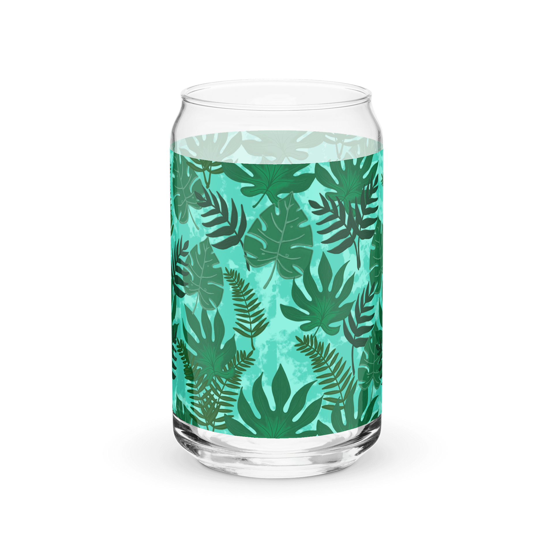 Jungle Leaves- Aqua Background Glass Tumbler product image (5)