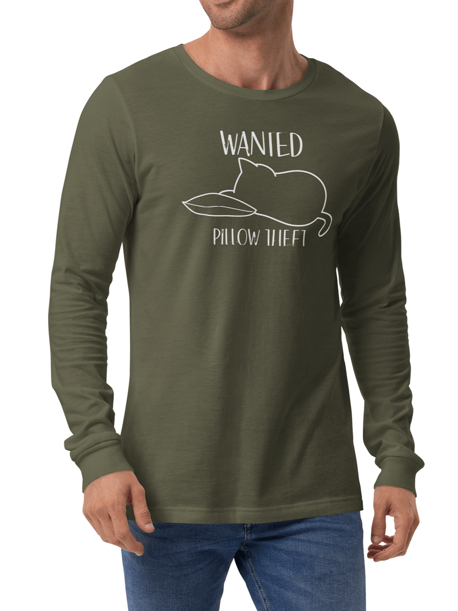 Wanted Unisex Long Sleeve Tee, Pillow Theft, White Print product image (4)