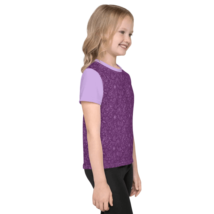 Dark Purple Floral Kid's Crew Neck T-shirt product image (2)