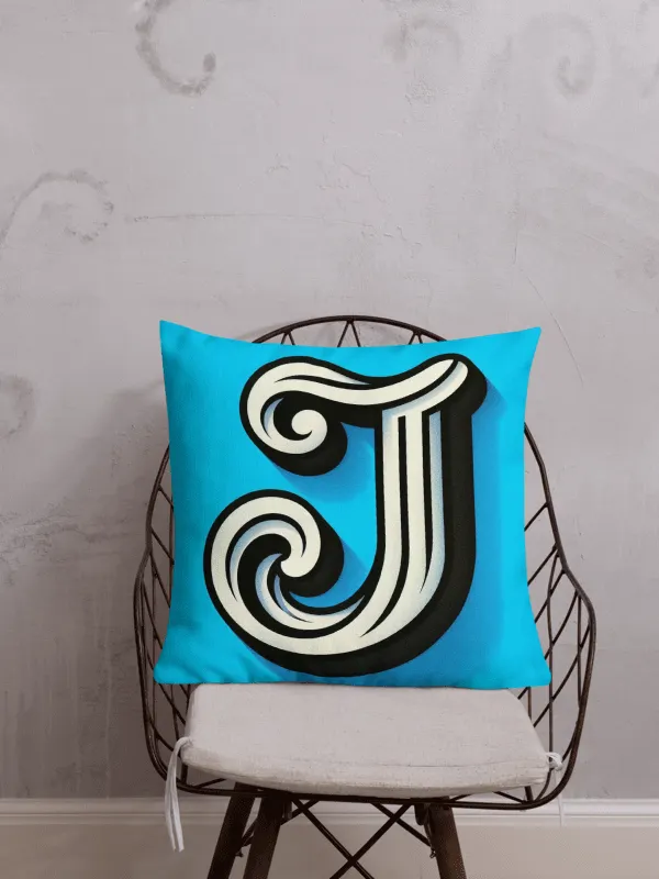 Jazzy Swirls Premium Pillow | Ai Design initial J product image (1)