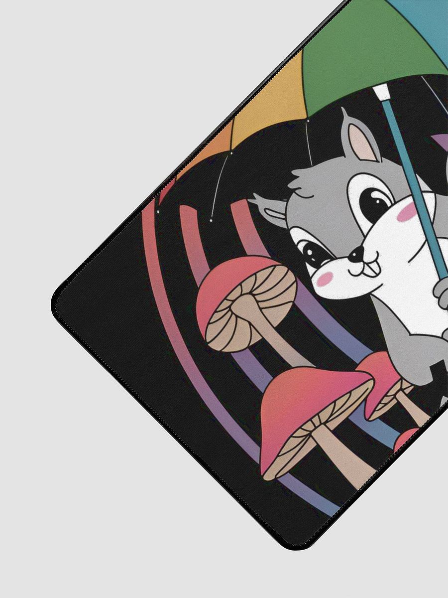 Desk Mat: Pooky Singing in the rain with his rainbow umbrella, surrounded by yummy mushrooms product image (3)