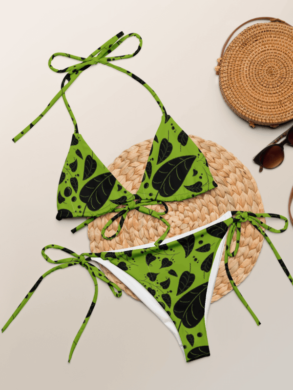 Green & Black Leaves on Vive Recycled String Bikini product image (5)