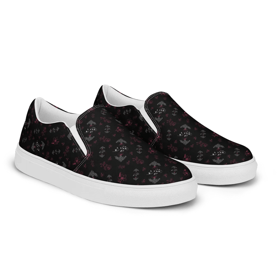 Magenta and White Flowers on Black Women's Slip-On Canvas Shoes product image (8)