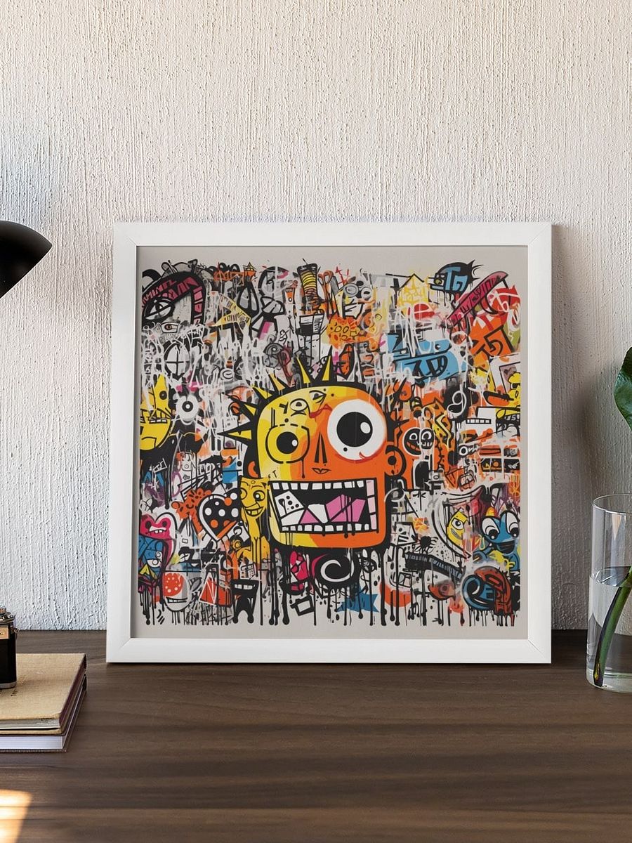 Vibrant Pop Art Graffiti Poster, Quirky Cartoon Street Art, Bold Urban Wall Art, Eclectic Modern Home Decor, Whimsical Character Collage product image (3)
