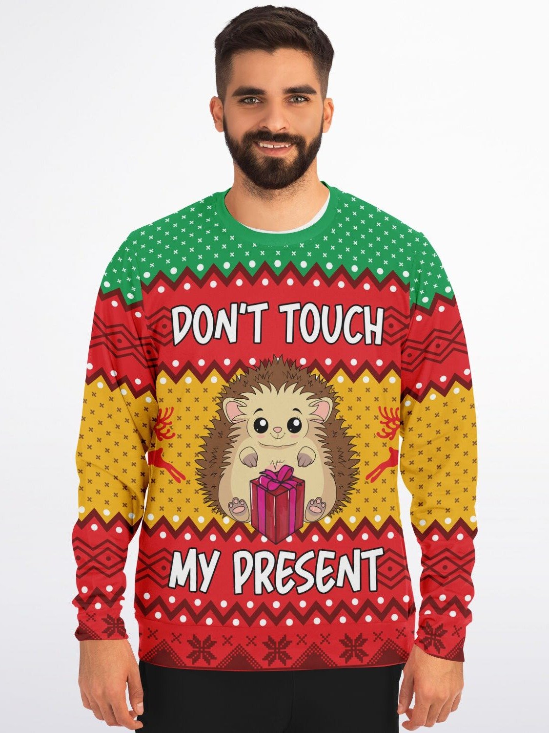 "Don't Touch My Present" Hedgehog Christmas Sweatshirt | Funny Holiday Gift Guard Sweater | Christmas Party Outfit product image (5)