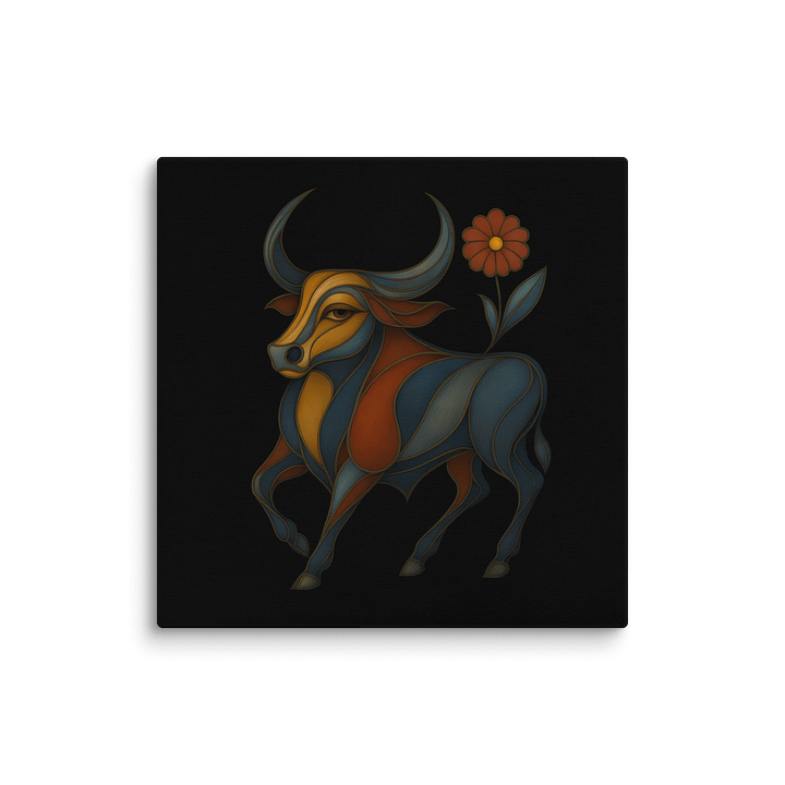 "Bull in Bloom" - Geometric Bull Canvas Art product image (1)