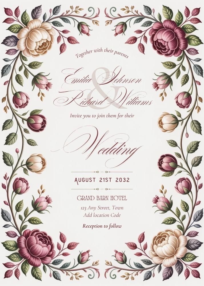 Editable Vintage Wedding Invitations | Edit in Canva | Instant Download Template | Dusty Rose Botanical Floral product image (2)
