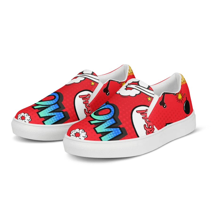 Red Comic Speech Design women Slip-On Canvas Shoes product image (3)