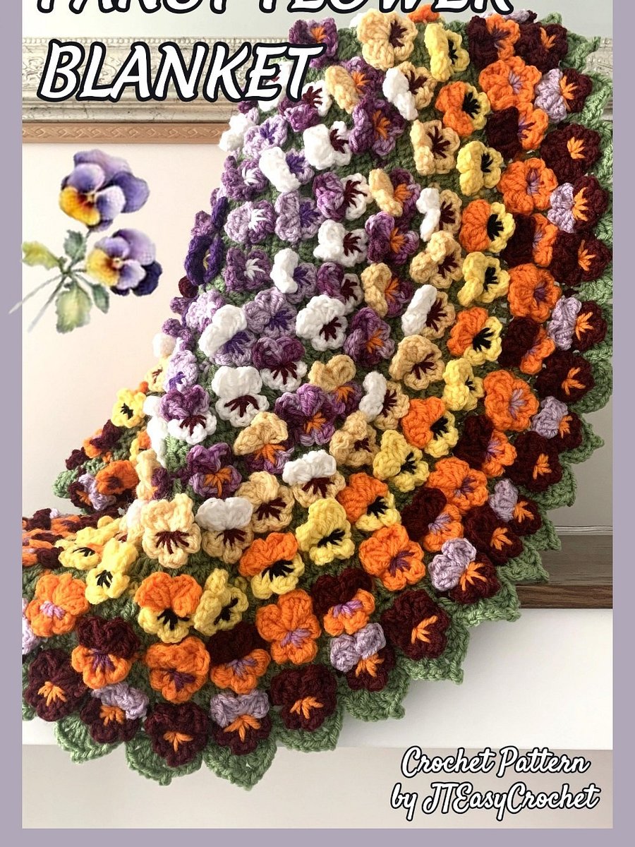 Pansy Flower Round Mandala Blanket Crochet Pattern, Cute Floral Rug product image (9)