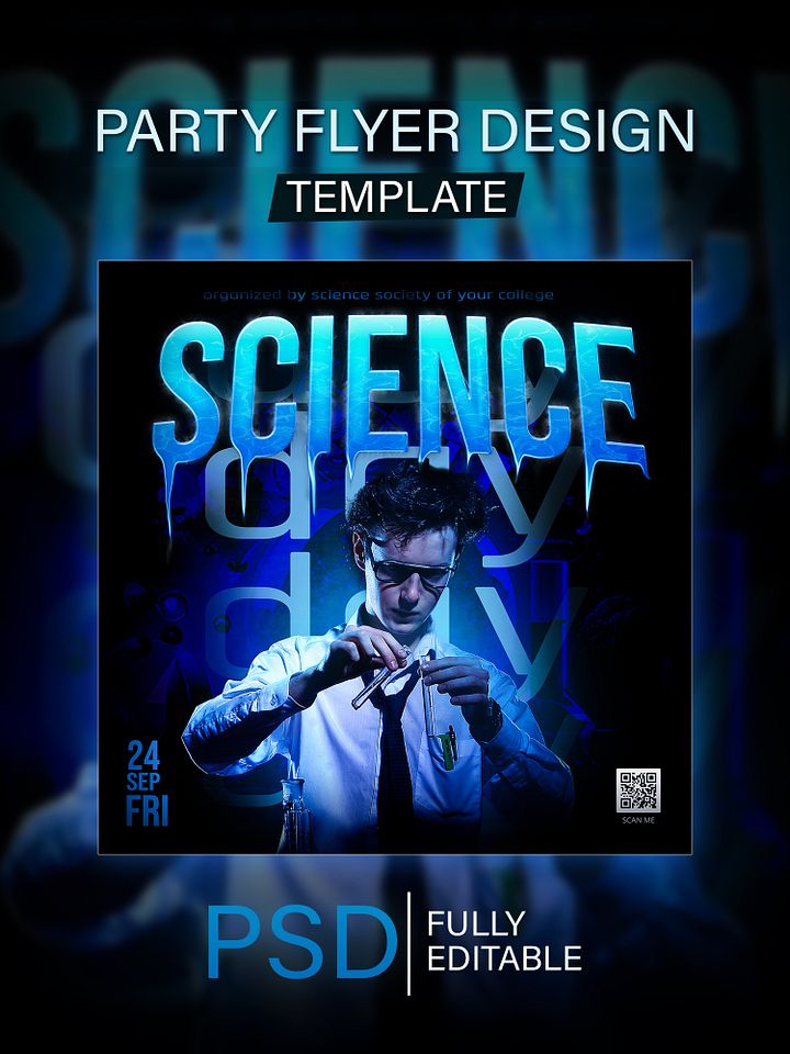 Science Party PSD Flyer Template | Editable Event Poster product image (1)