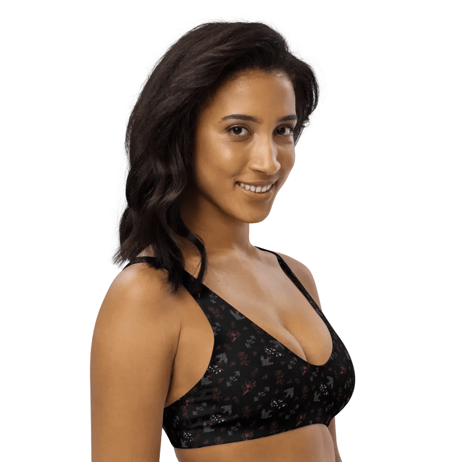 Magenta and White Flowers on Black Eco-Green Padded Bikini Top product image (3)