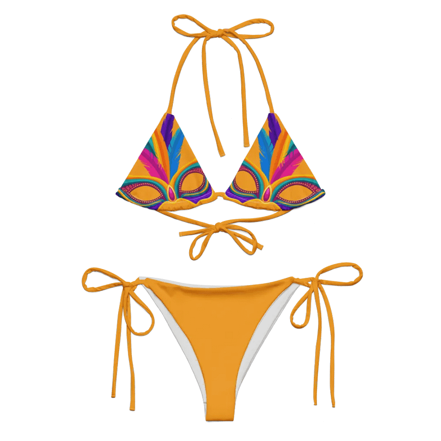 Gold Low Rise Cheeky String Bikini, Mardi Gras Top, Gold Bottoms product image (8)
