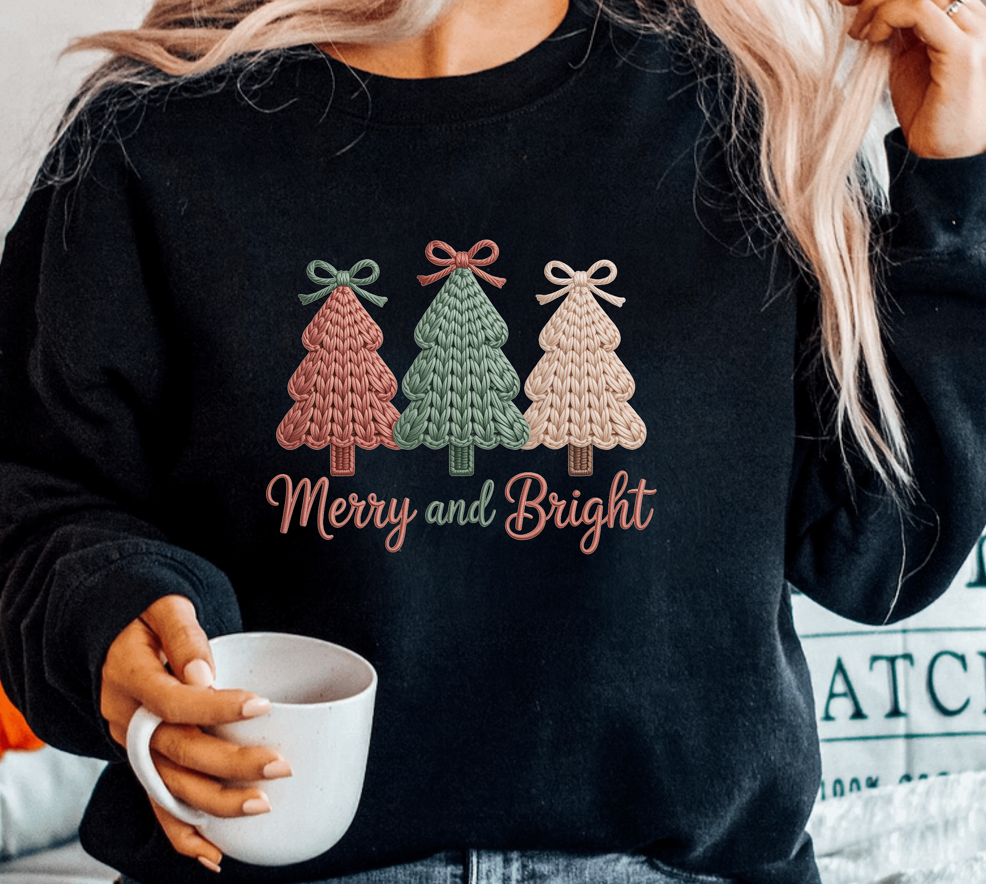 Merry & BrightPastel Trees | Faux Crochet Coquette Sweatshirt product image (22)