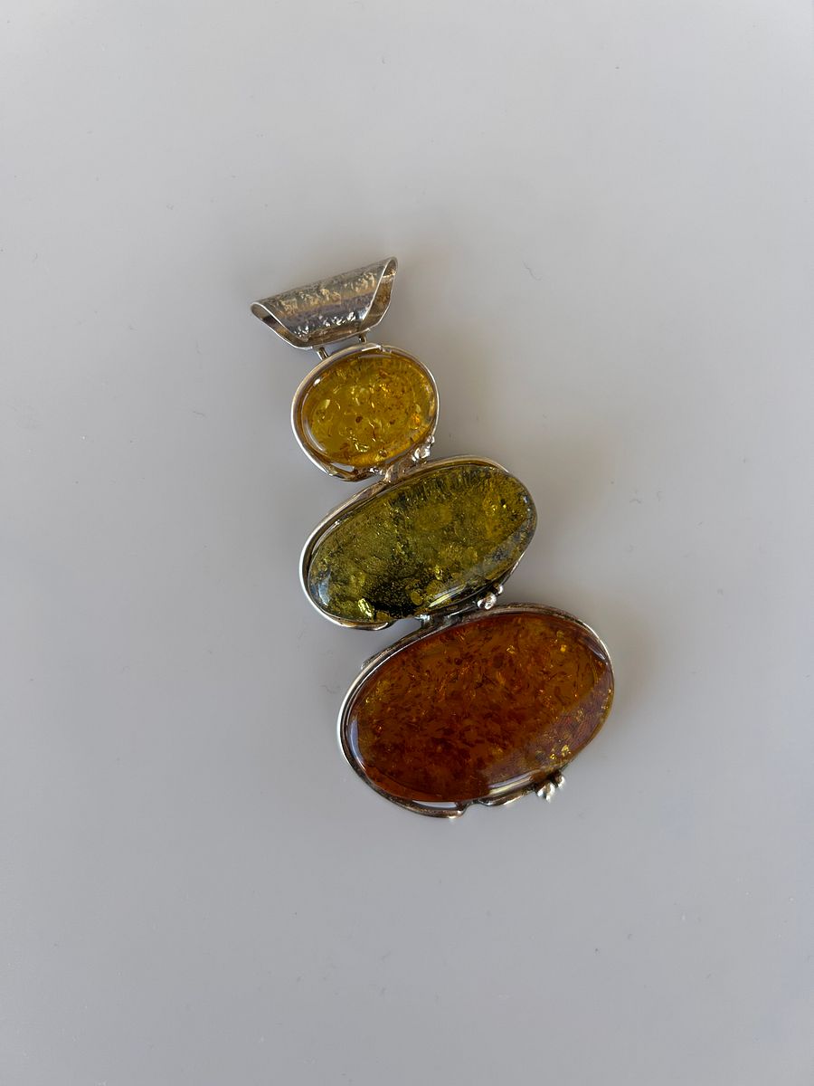 Baltic Green Yellow Amber 925 Sterling Silver Pendant product image (3)