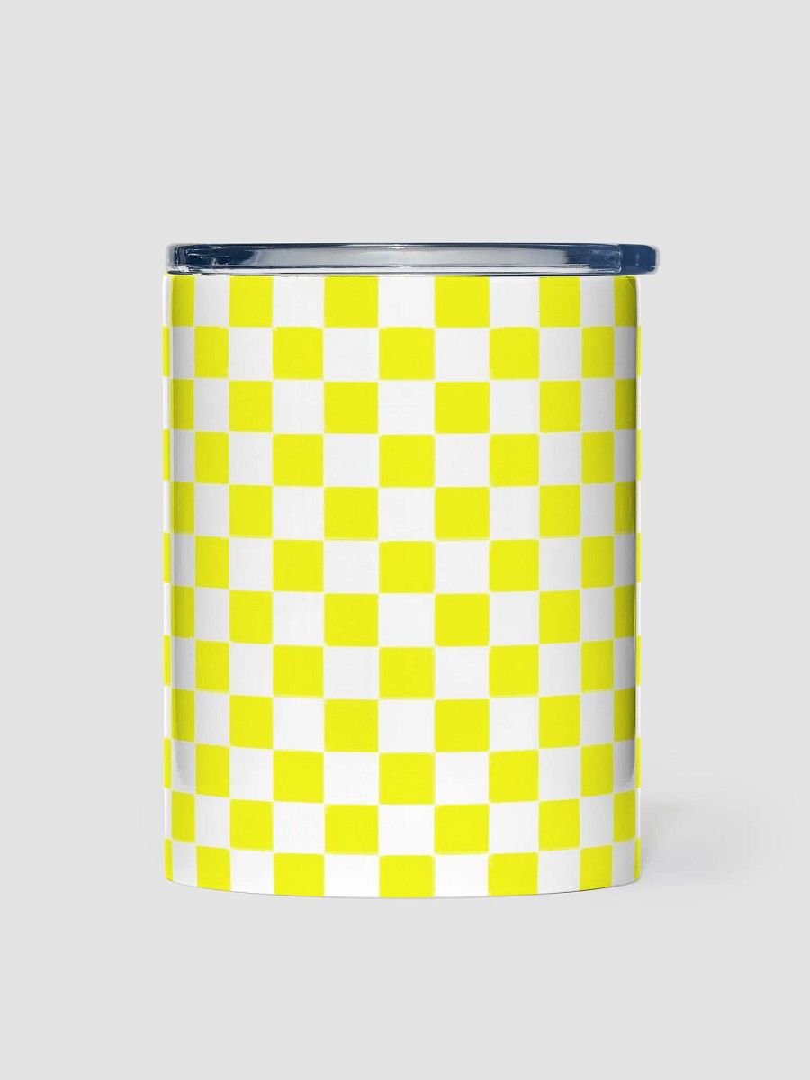 Checkered! Neon Yellow and White Checkers 10 oz Stainless Steel Tumbler product image (1)
