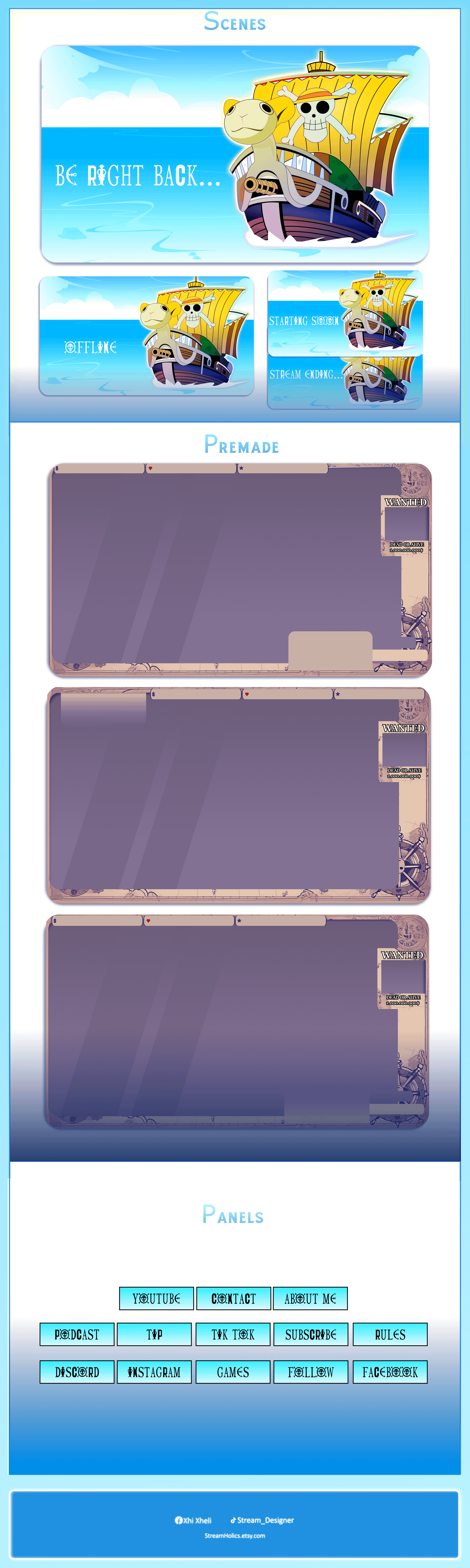 ONE PIECE Stream Overlay Pack, One Piece overlay animated, Anime Overlay Twitch, Twitch Overlay, Cozy Overlay, Map Stream Overlay product image (2)