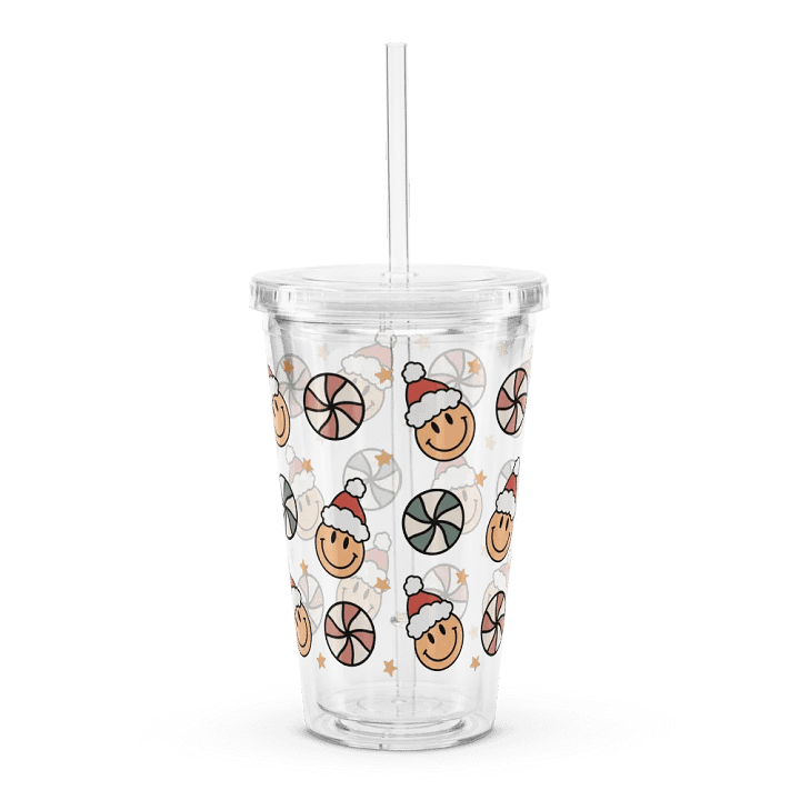 Groovy Smiley Face Santa Double Wall Clear Plastic Tumbler (16 oz) product image (2)