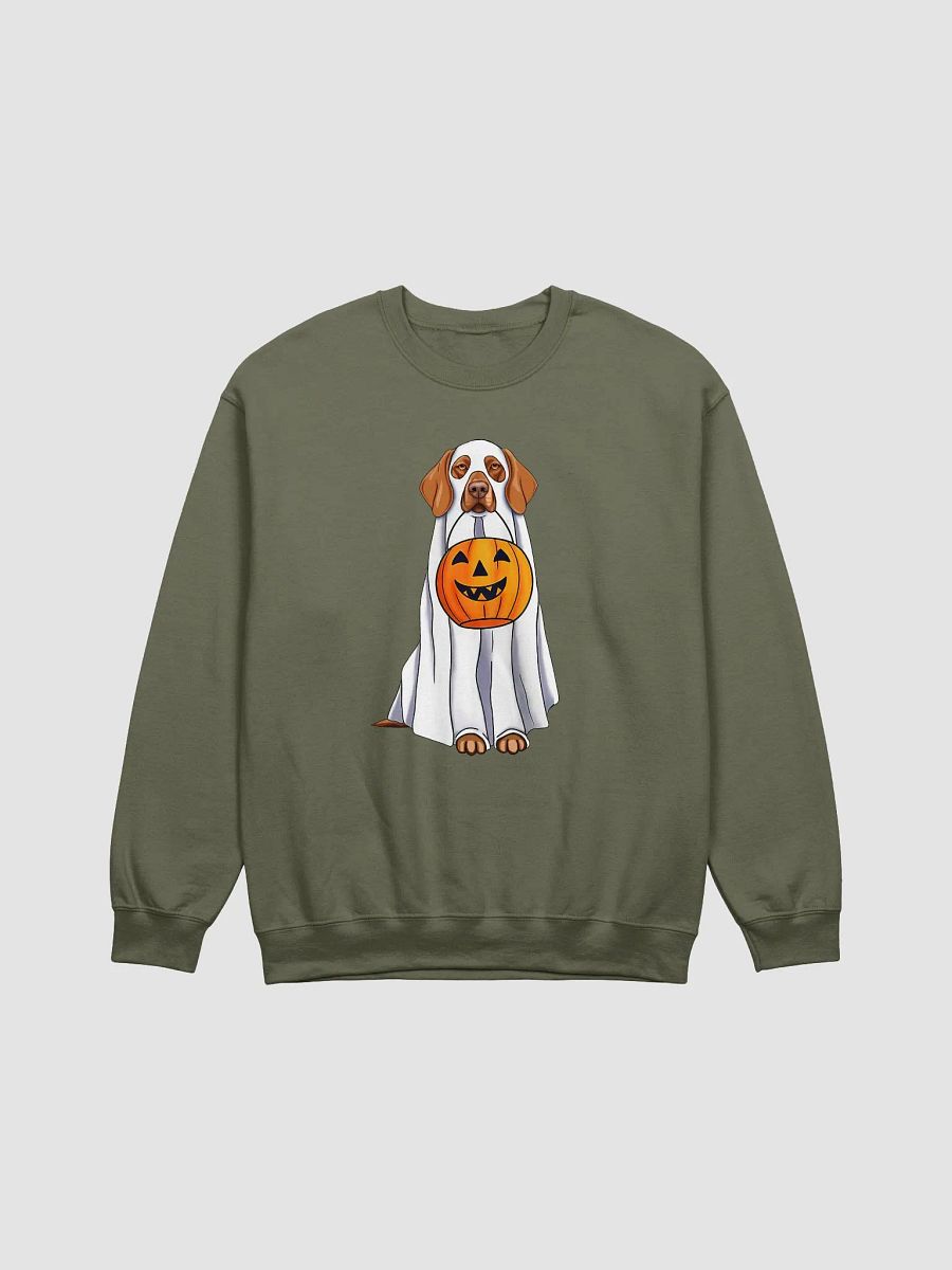Vizsla Halloween Sweatshirt | Funny Fall and Halloween Vizsla Wearing a Ghost Costume with Pumpkin Basket product image (21)