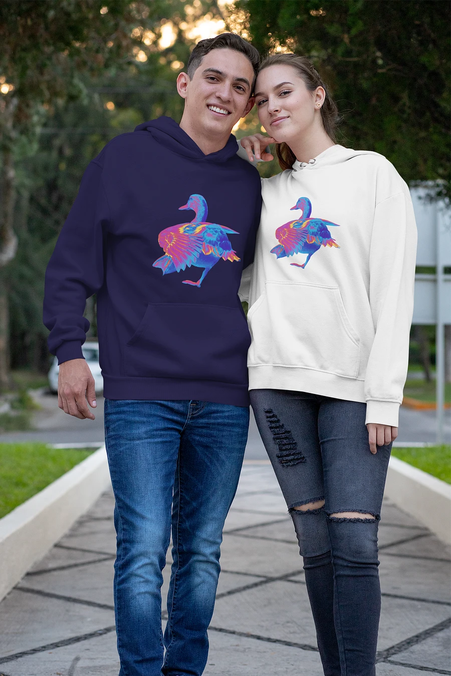 Funky Neon Pink and Blue Duck Pull Over Hoodie product image (2)