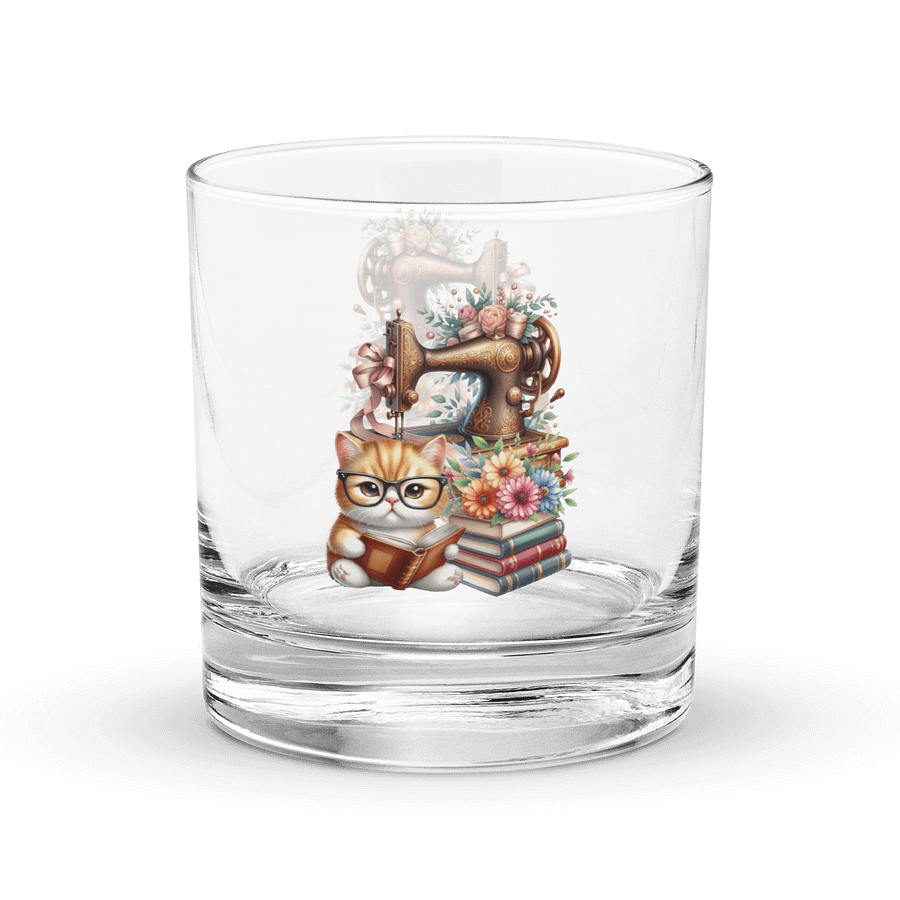 Whimsical Kitten and Sewing Machine Rocks Glass product image (1)