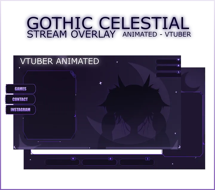 GOTHIC VTUBER STREAM OVERLAY ANIMATED - VTUBER PACK ANIMATED - GOTHIC CELESTIAL STREAM OVERLAY ANIMATED product image (1)