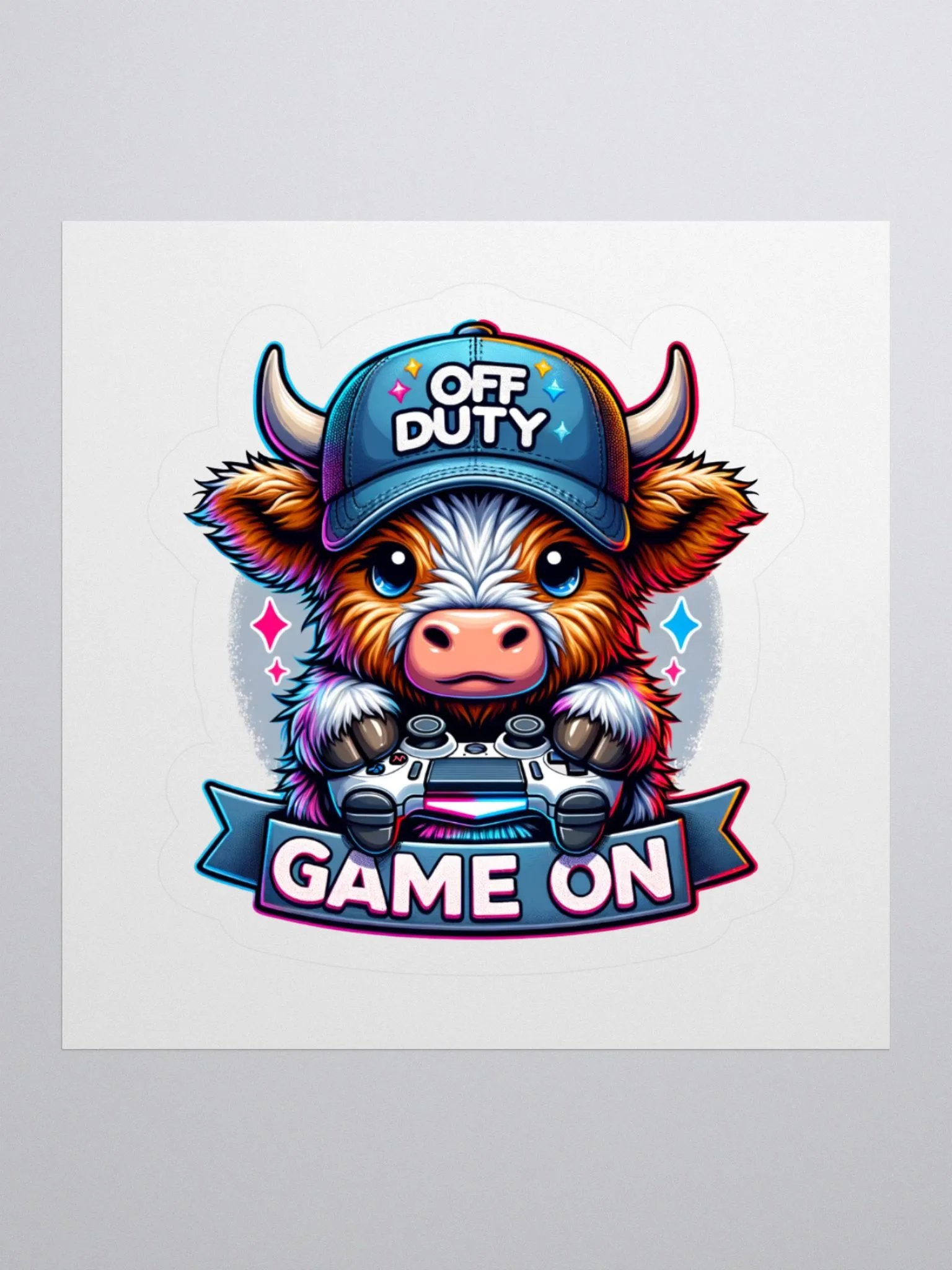 Off Duty Highland Cow Gaming Stickers product image (3)