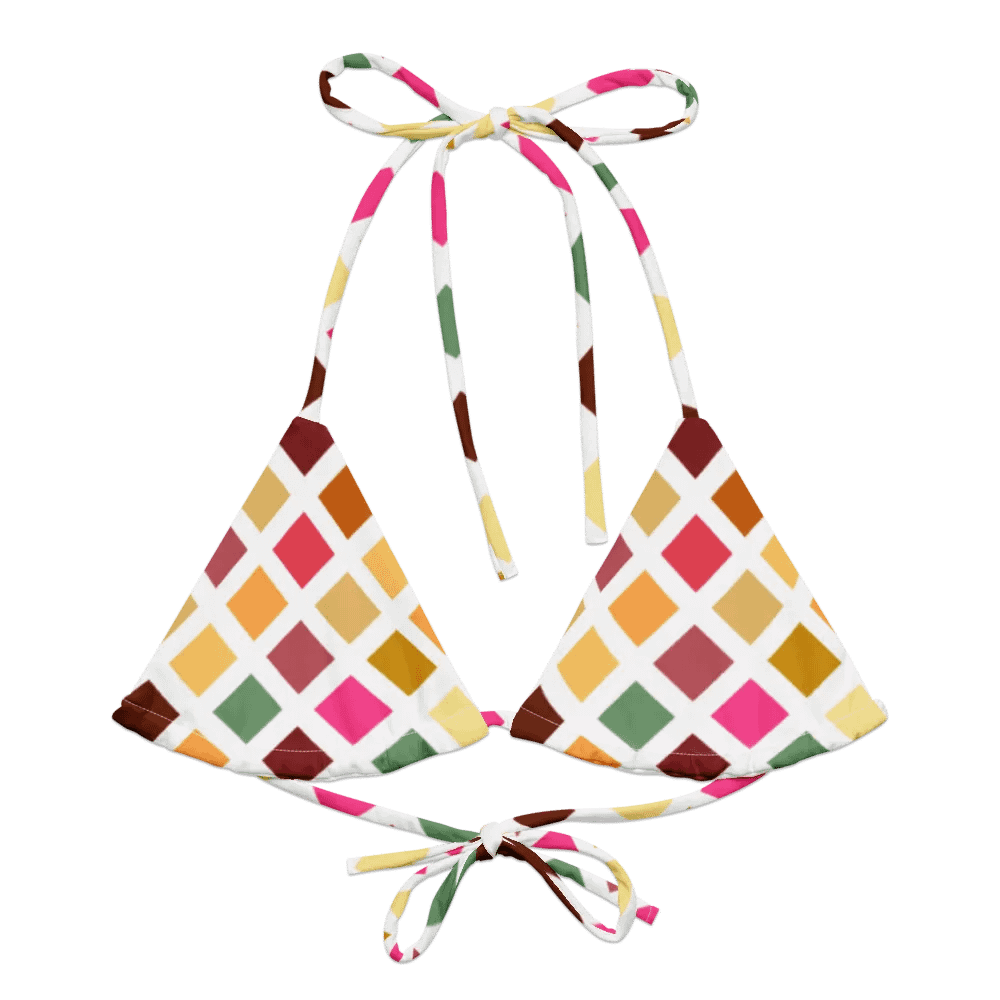 Colorful Square Pattern Design String Bikini Top - v4 product image (2)