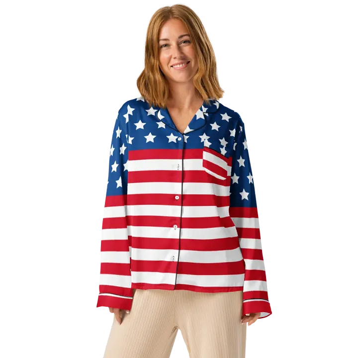 Graphic Grove Women’s American Flag Long-Sleeve Pyjama Top product image (1)
