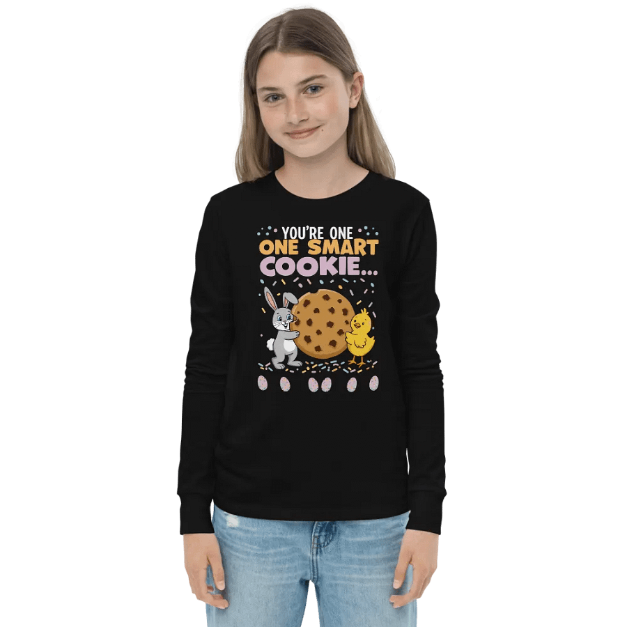You're One Smart Cookie Easter Kids' Long Sleeve – Cute Bunny & Chick Design Tee product image (1)