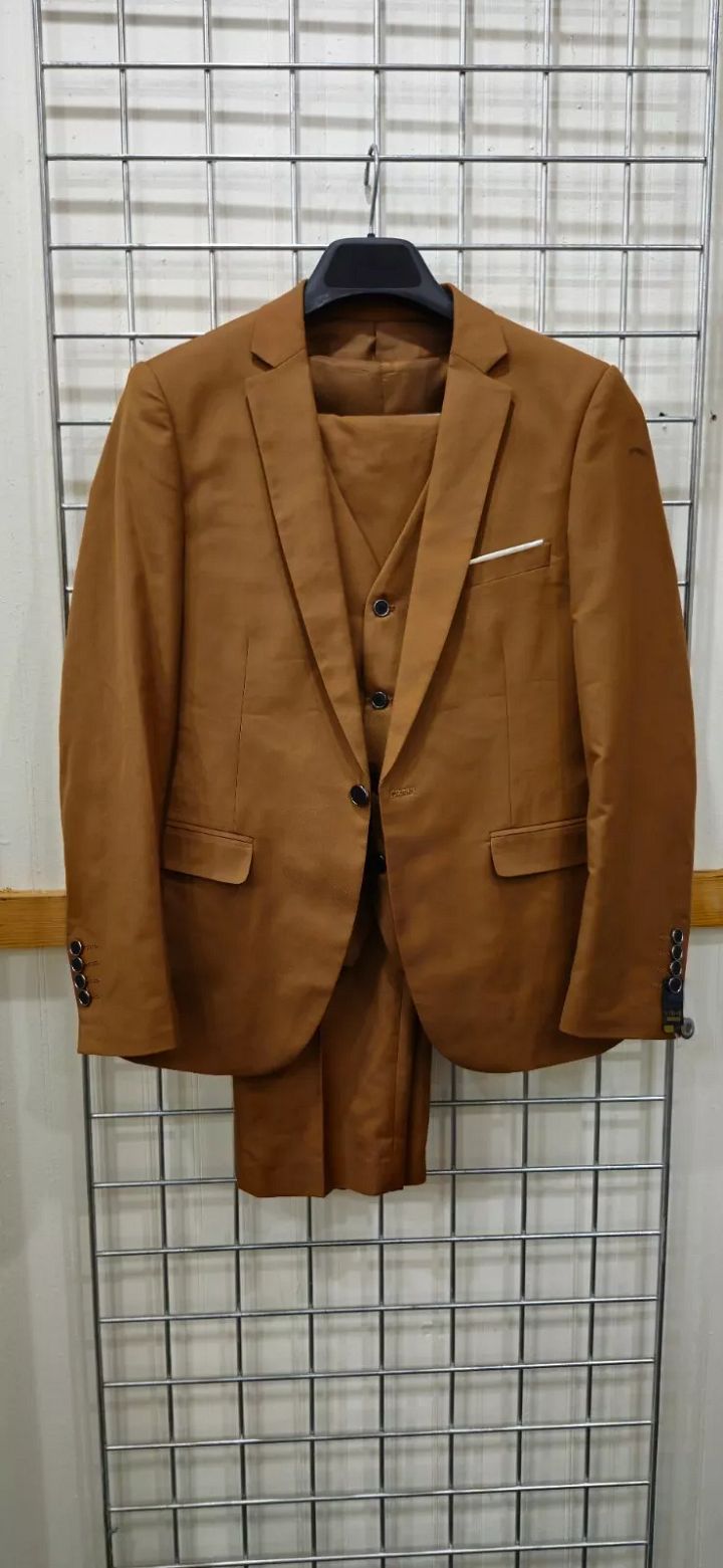 Large Sandy Brown Mens 3 piece Suit with Vest product image (1)
