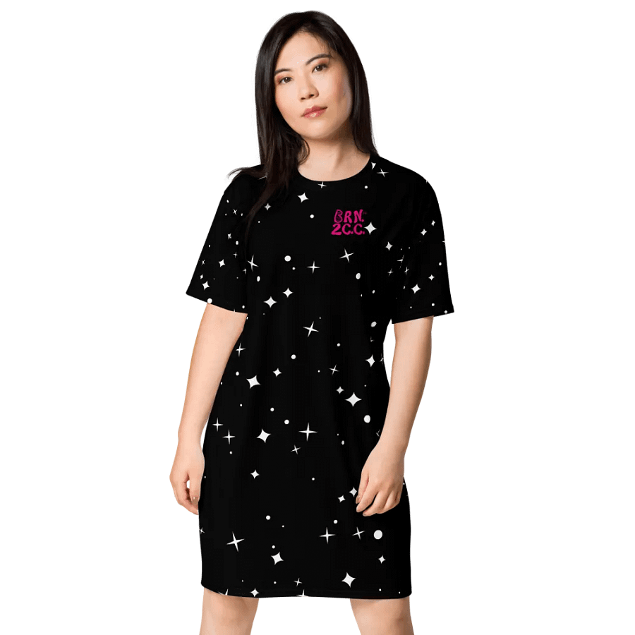 BOURNE to Cape Cod™ | Cosmic Cape Nights T-Shirt Dress | Hot Pink Logo on Starry Black product image (1)