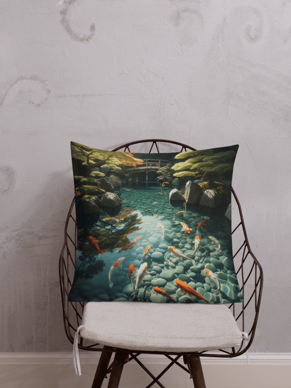 Tranquil Japanese Garden Premium Pillow | AI Design fish pond product image (1)