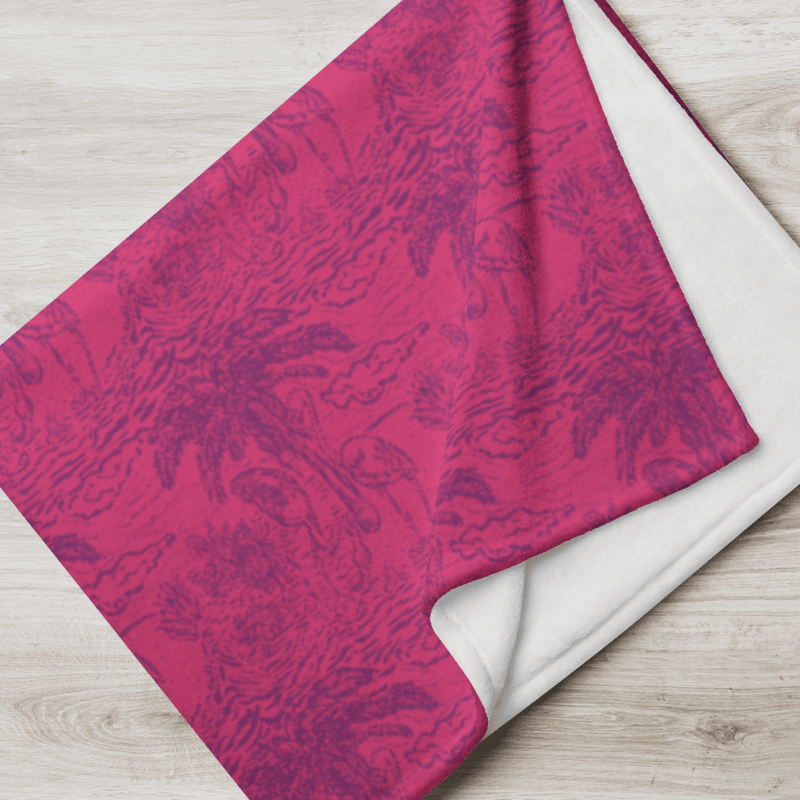 Flamingo Fancy Toile Throw Blanket | Purple on Hot Pink Tropical Toile with Cheeky Flamingos | by Monique Faella Designs™ product image (7)