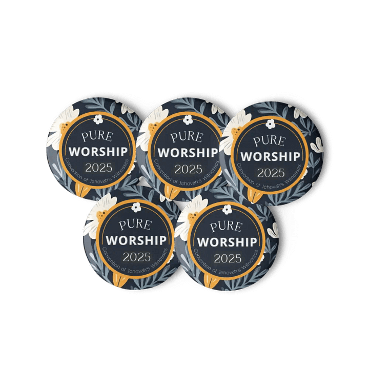 "Pure Worship" White Floral Navy Pin Buttons product image (1)