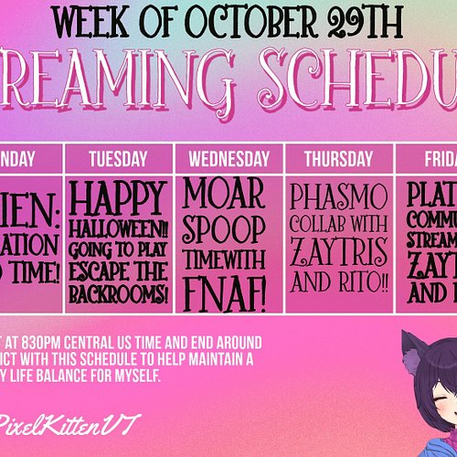 This week's streams!! Hoping to end spooky season with a bang! Really excited to have tons of fun with you guys! 💛 #Vtuber #V...