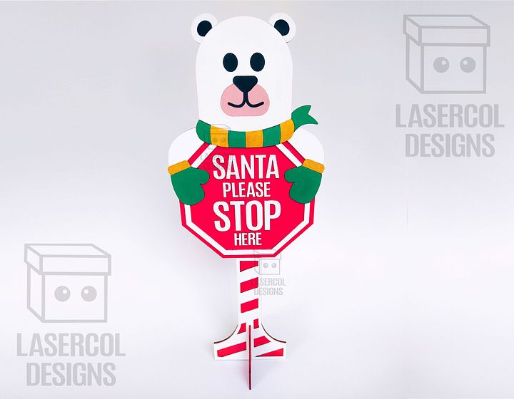 Santa Please Stop Here Sign (Bear) - Laser Cut Files product image (2)