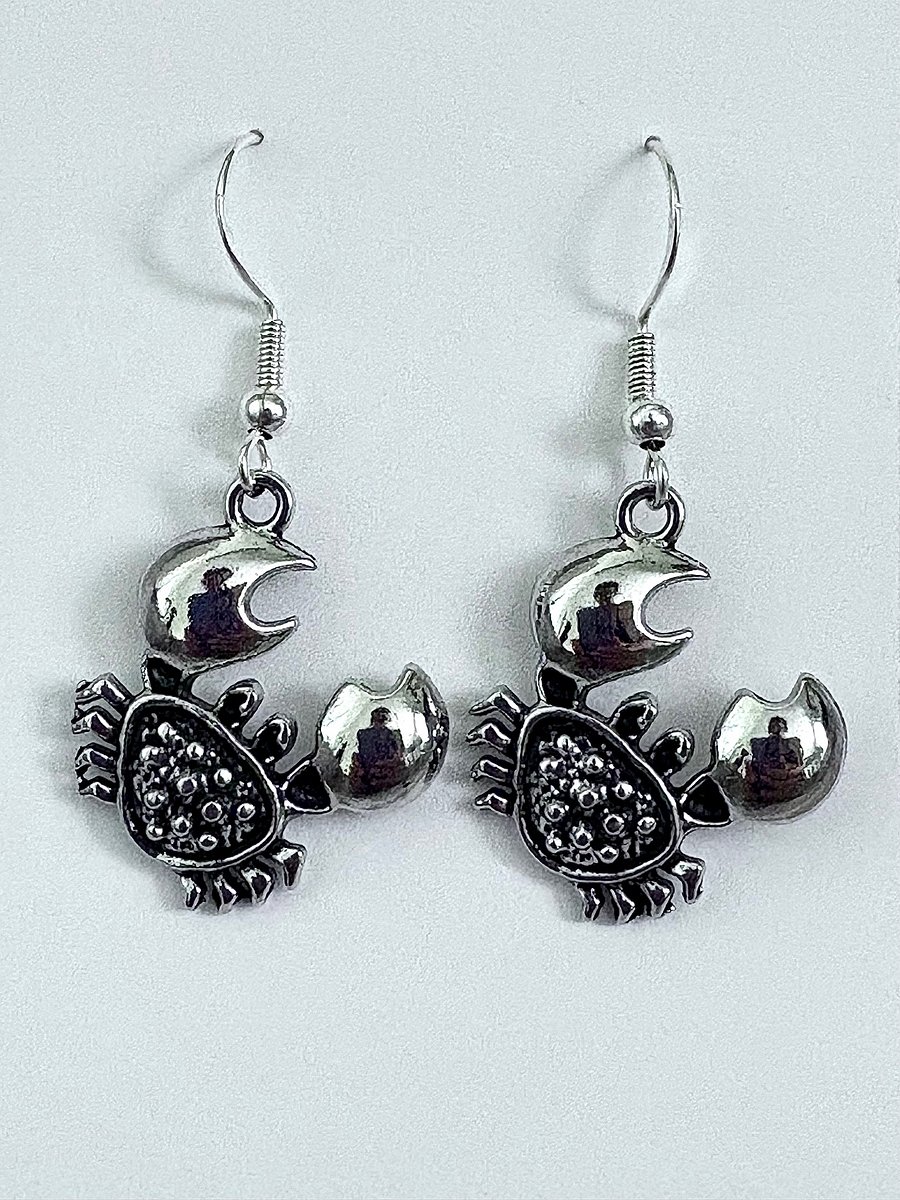 Handmade Silver-Tone Metallic Crab Earrings | Monique Faella Designs™ | MFD-00115 product image (1)