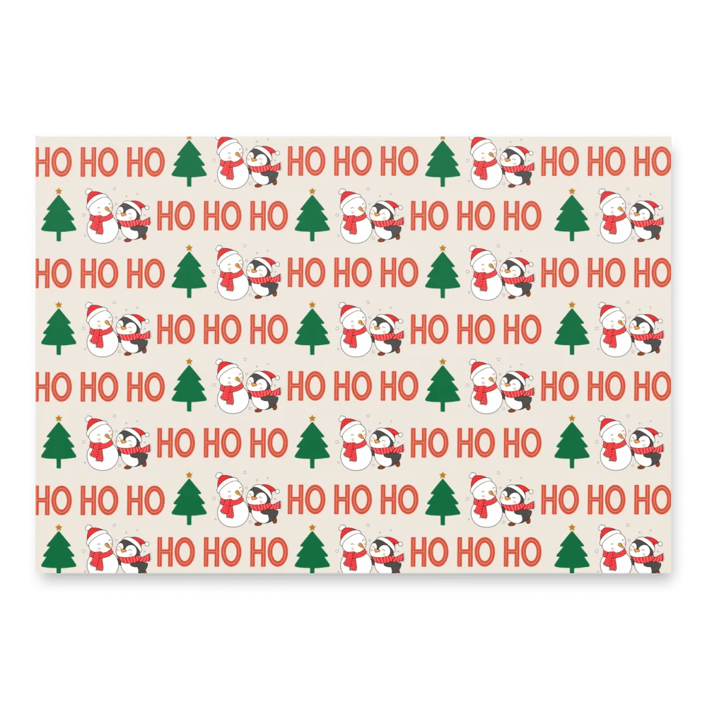 Christmas Cheer Wrapping Paper Set (3 Sheets) - Holiday Icons, Snowmen & Penguins, Festive Dots product image (2)