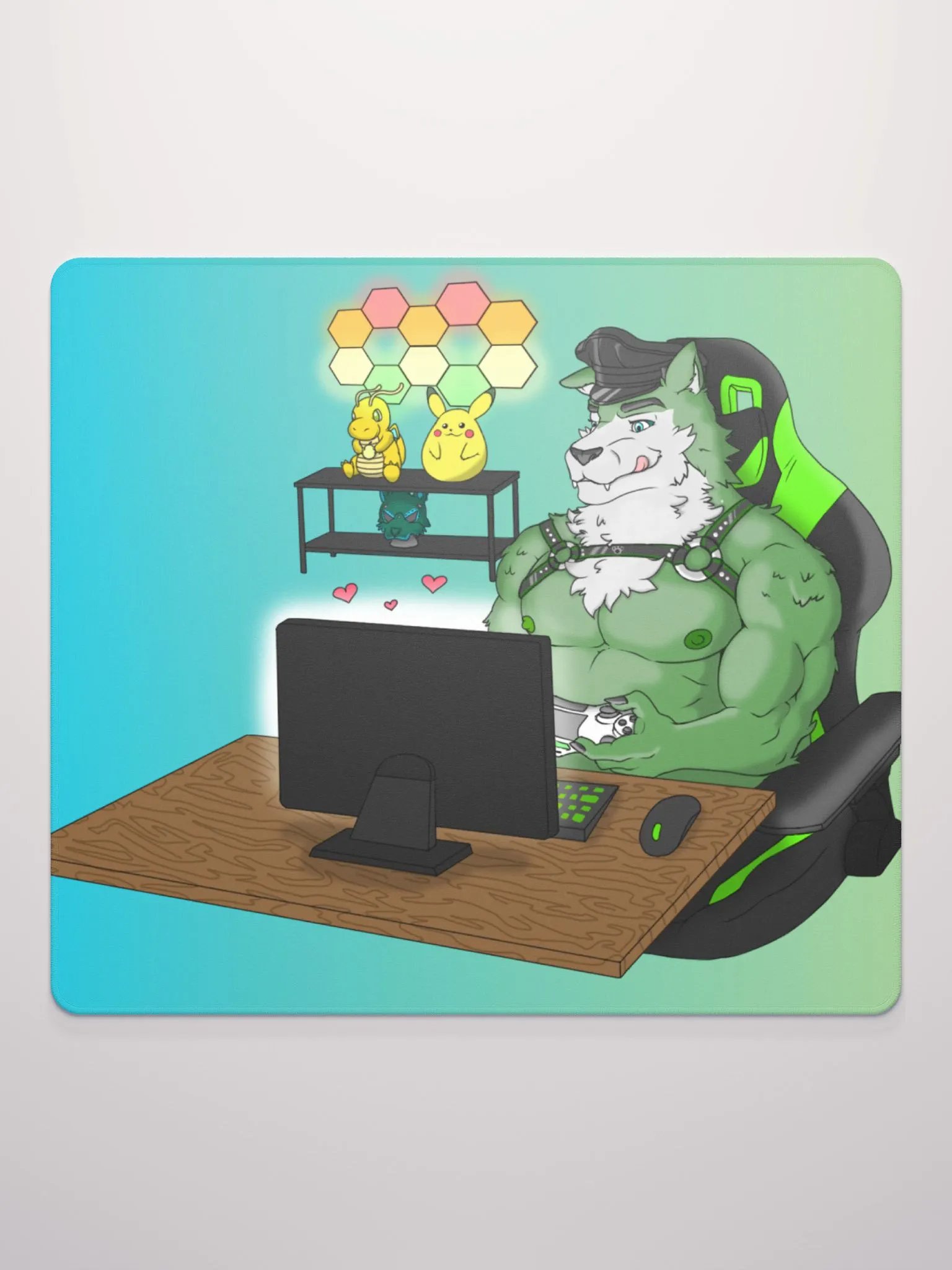Cozy Wolf Dad Gaming Mouse Pad (Teal / Left) product image (4)