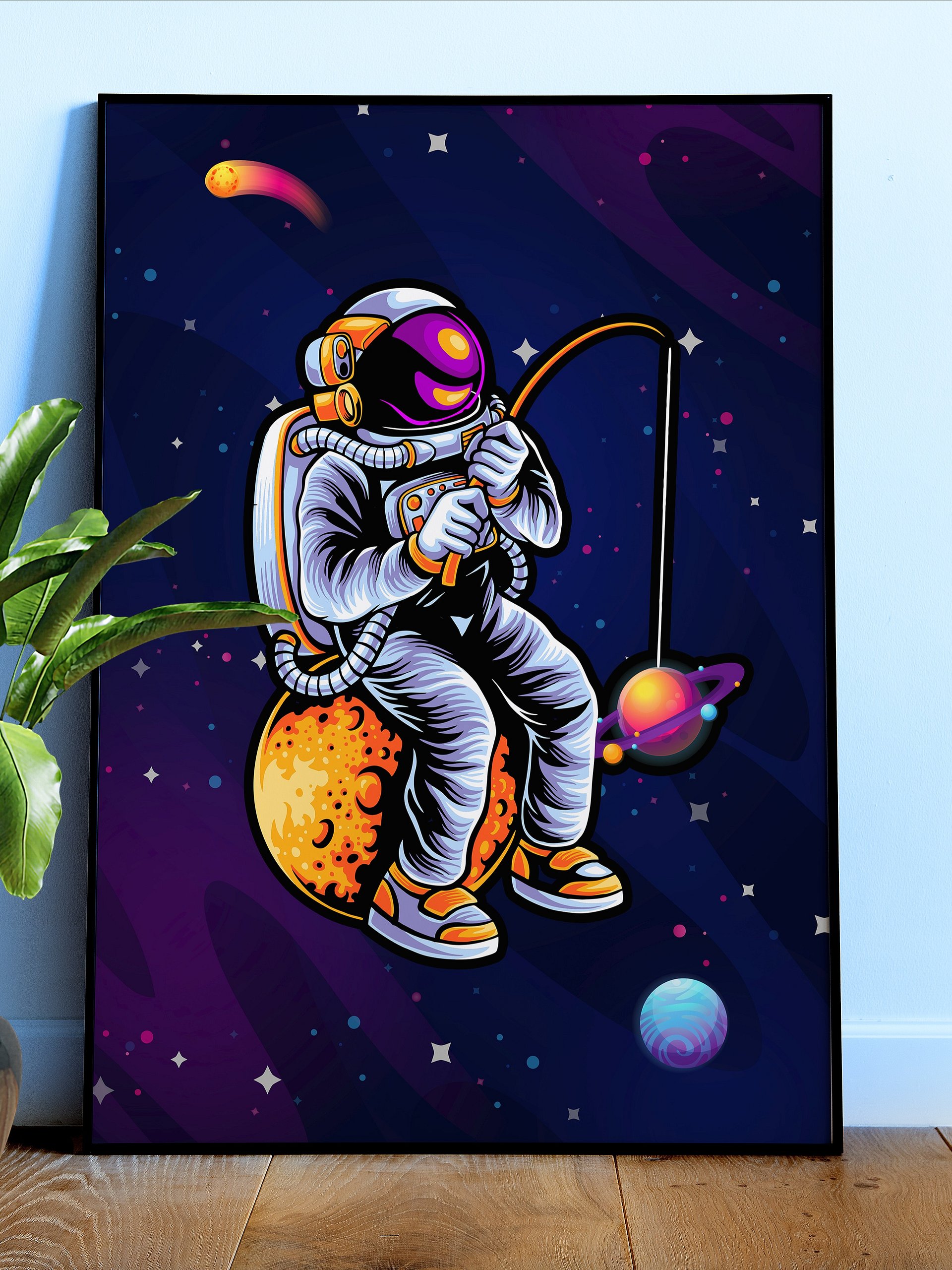 Astronaut fishing a stars — space poster, synthwave space, neon space, aesthetic poster product image (1)