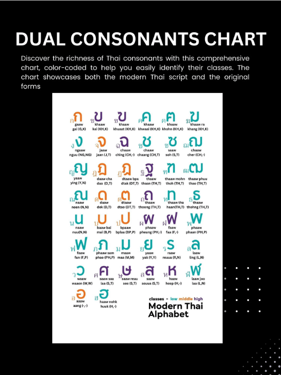 Thai Alphabet Chart Printable Thai Consonant, Abstract Art Print, Thai Script Wall Art, Living Room Decor, Thai Poster, Digital Download product image (2)