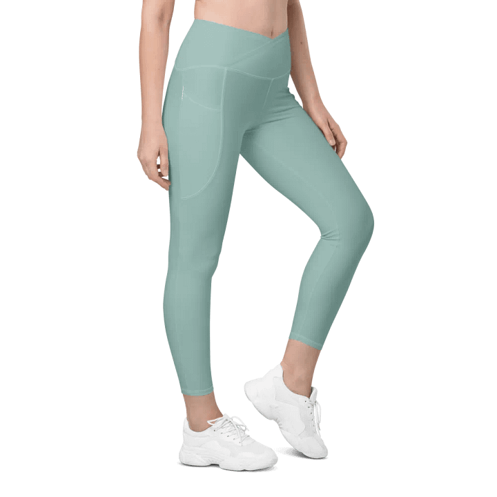 Plain Light Teal Green Soft Summer Women's High Waisted Premium Crossover Leggings with Pockets by Treasure Pie product image (1)
