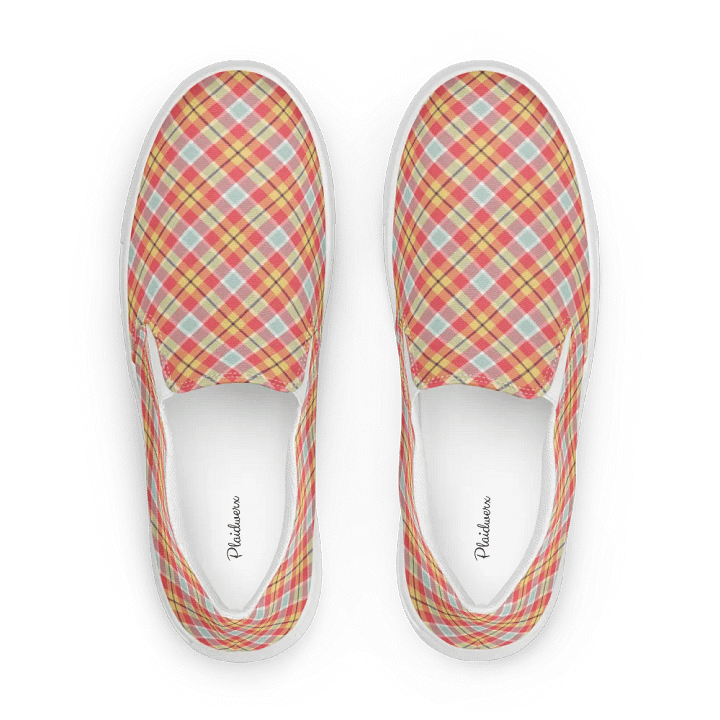 Coral Pink, Yellow, and Mint Green Plaid Women's Slip-On Shoes product image (1)