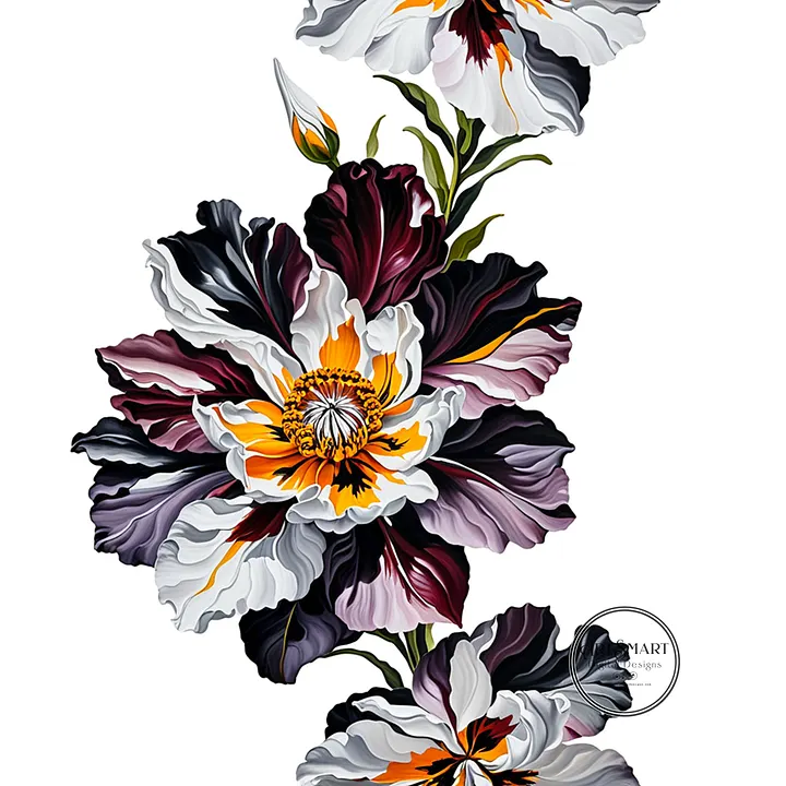 Seamless Pattern - Vertical Floral Stripes in Shades of Red and Gray product image (1)