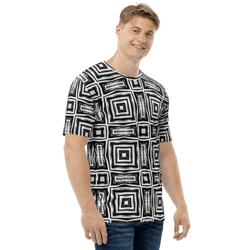 Abstract Monochrome Repeating Pattern Men's Crewneck T Shirt product image (3)