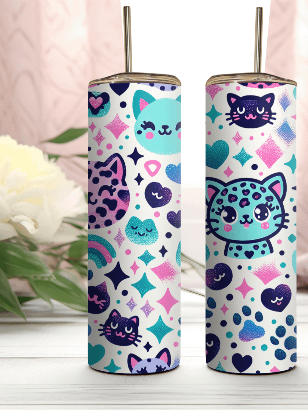 Whimsical Cat Expression Stainless Steel Tumbler product image (1)