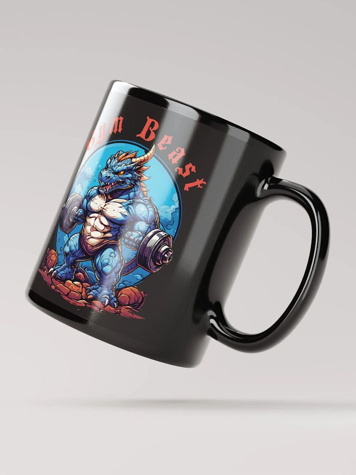 Gym Beast - Unique Funny Black Glossy Mug Printed on Both Sides | Cool Strong Muscular Dragon Lifting Weights | Best Gift for Gym Lovers product image (2)