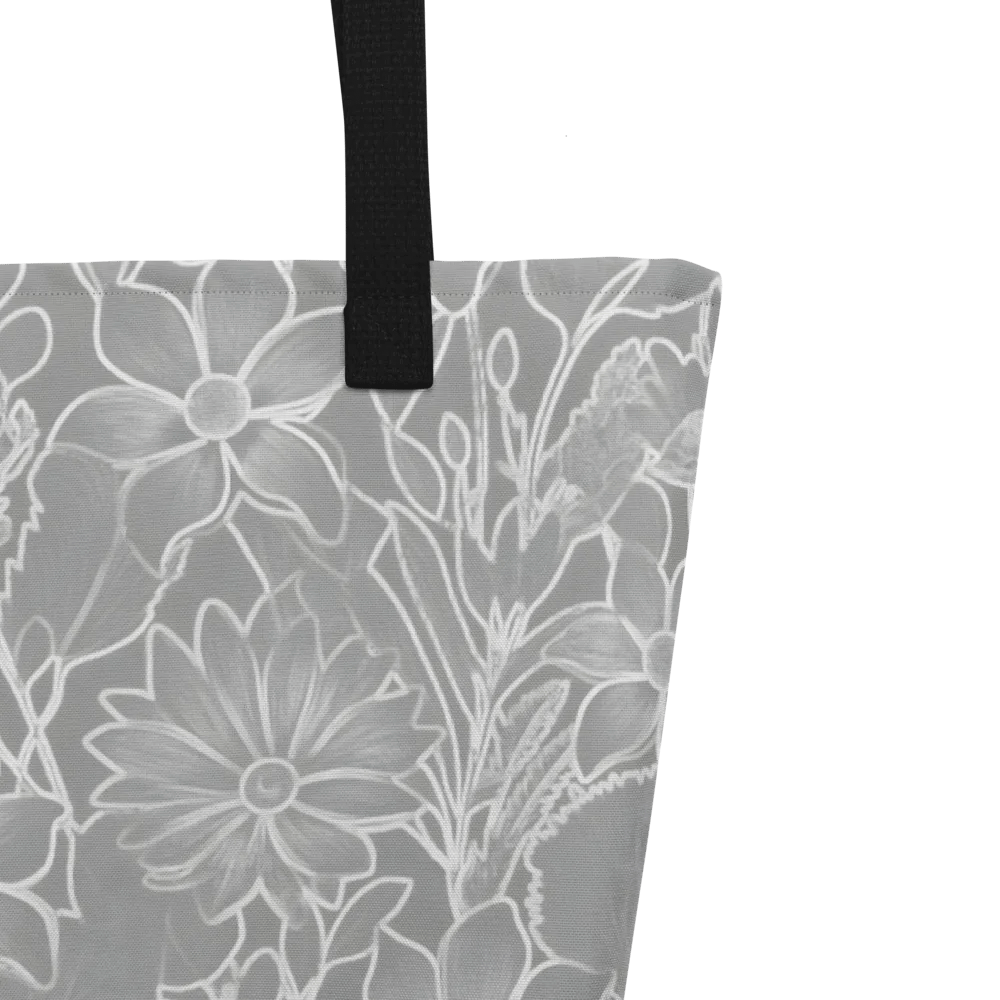 Line art Gray and White Floral/All-Over Print Large Tote Bag w/ Pocket by Sublicolor product image (3)