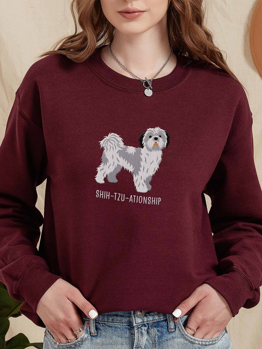 Shih-Tzu-ationship Sweatshirt (Embroidered) of a Shih Tzu(Blue & White) product image (2)